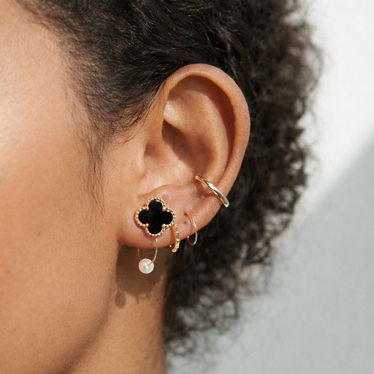 Catalina Edit Black Onyx Clover Studs | 14K Solid Gold