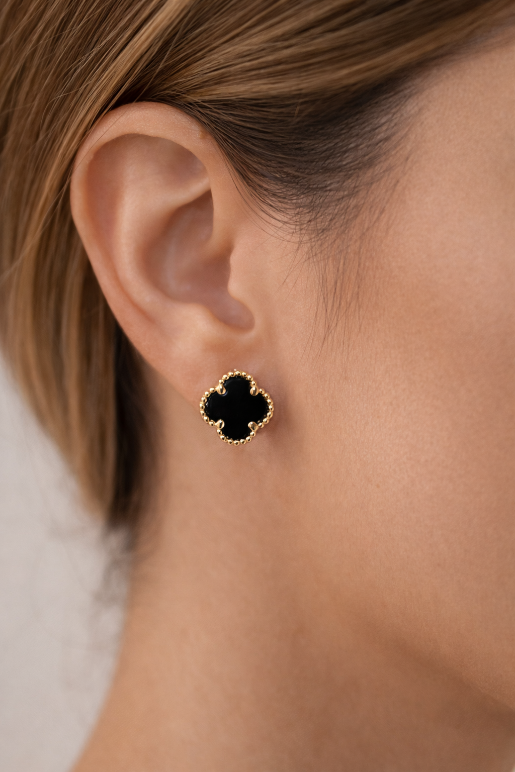 Catalina Edit Black Onyx Clover Studs | 14K Solid Gold