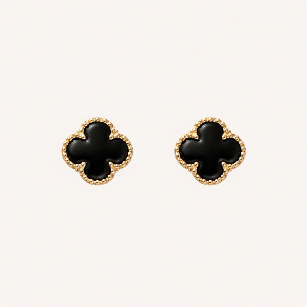 Catalina Edit Black Onyx Clover Studs | 14K Solid Gold